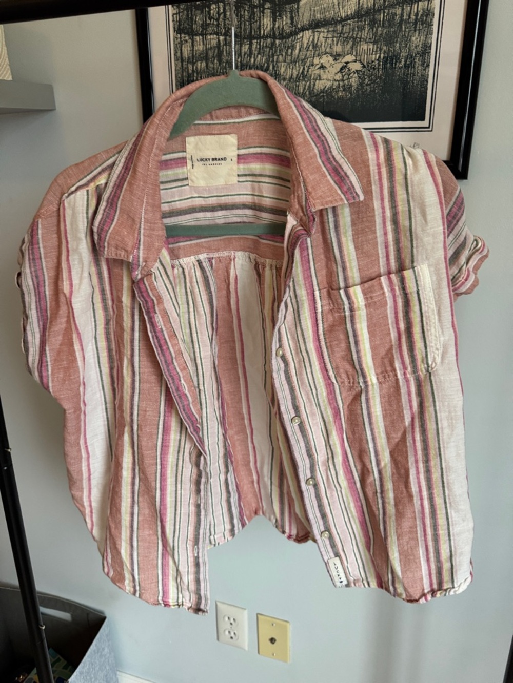 Lucky Brand Multi-Striped Button-Front Shirt Jacket in Pink and Cream